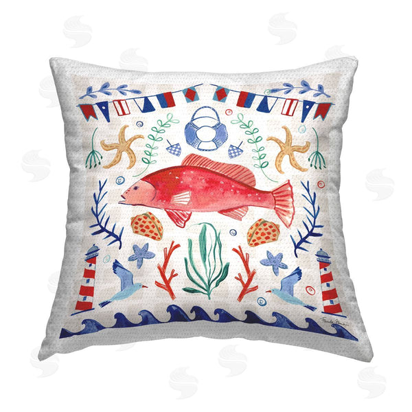 Stupell Industries Farida Zaman | Maritime Fish & Shells Pattern Printed Throw Pillow