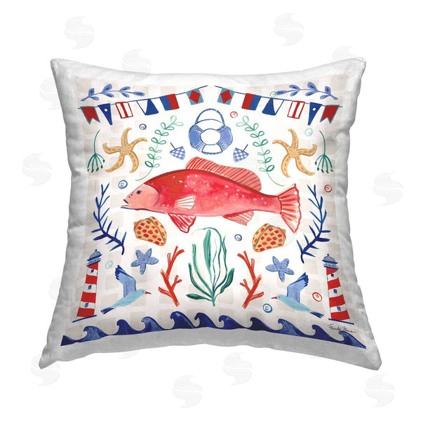 stupell industries Farida Zaman | Maritime Fish & Shells Pattern Printed Throw Pillow