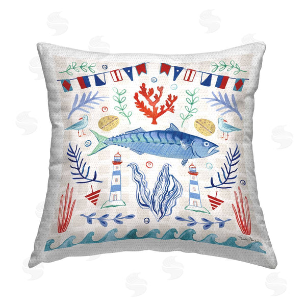 Stupell Industries Farida Zaman | Nautical Fish Marine Pattern Printed Throw Pillow