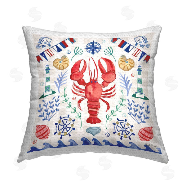 Stupell Industries Farida Zaman | Nautical Lobster Beach Wave Printed Throw Pillow