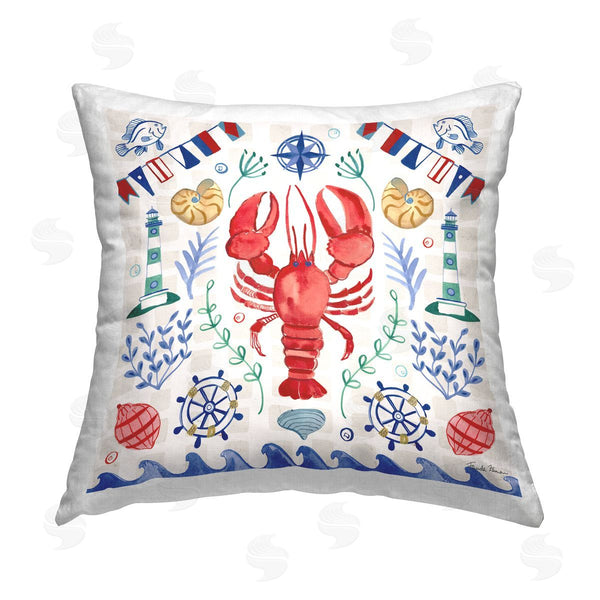 stupell industries Farida Zaman | Nautical Lobster Beach Wave Printed Throw Pillow