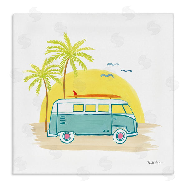 stupell industries Farida Zaman | Summertime Tropical Bus Sunshine Palm Tree Travel Illustration Wall Art