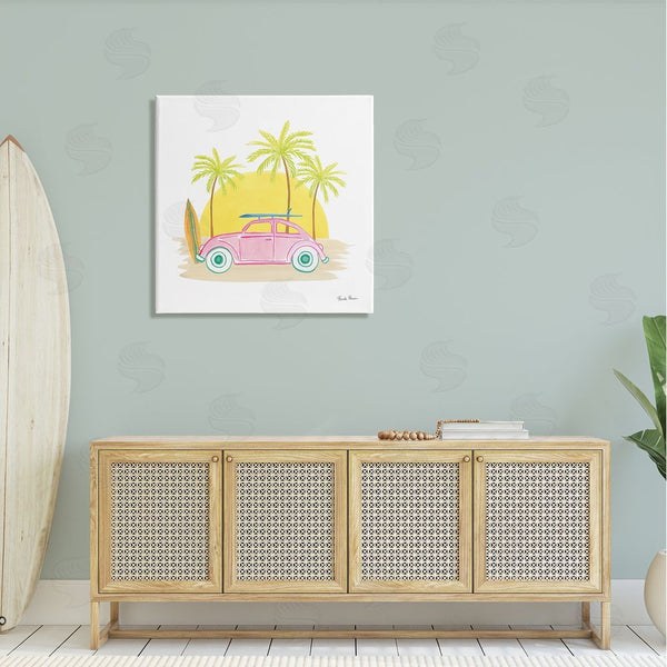Stupell Industries Farida Zaman | Tropical Summer Travel Beach Surfboard Palm Trees Sunshine Wall Art