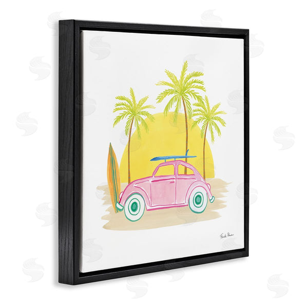 Stupell Industries Farida Zaman | Tropical Summer Travel Beach Surfboard Palm Trees Sunshine Wall Art