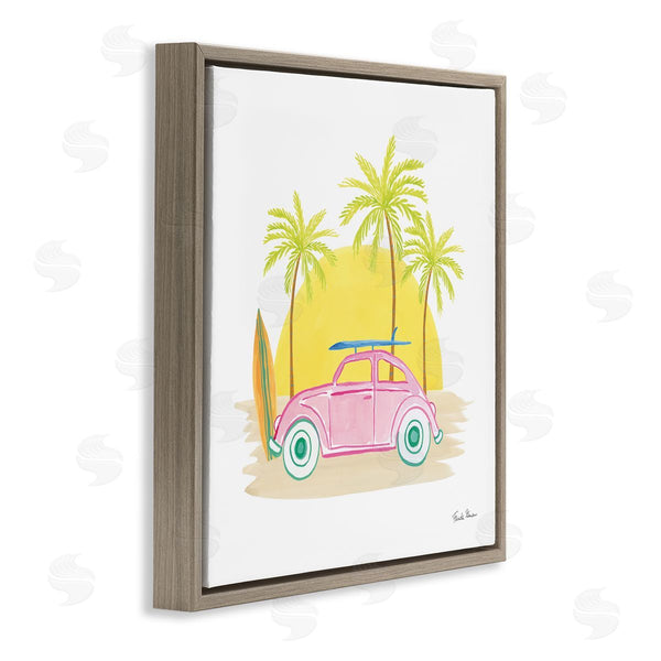 Stupell Industries Farida Zaman | Tropical Summer Travel Beach Surfboard Palm Trees Sunshine Wall Art