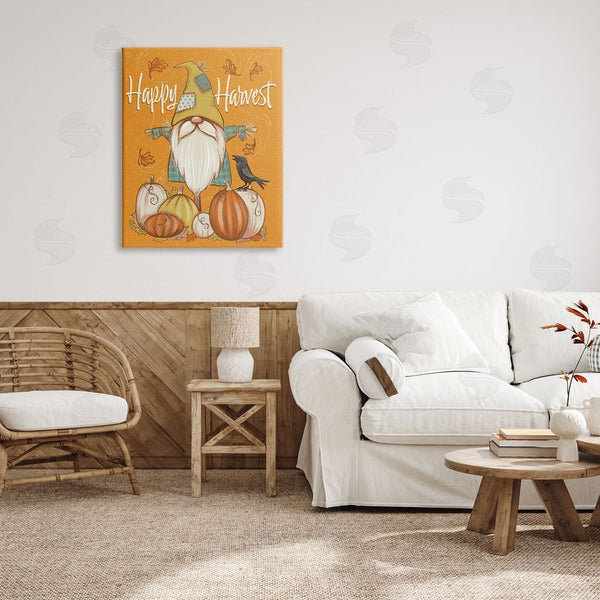 Stupell Industries Figgy Pudding Designs | Happy Harvest Scarecrow Gnome Seasonal Pumpkins Crow Wall Art