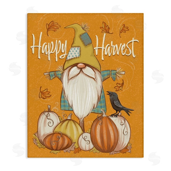 stupell industries Figgy Pudding Designs | Happy Harvest Scarecrow Gnome Seasonal Pumpkins Crow Wall Art