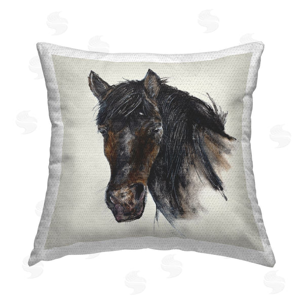 Stupell Industries Filippo Ioco | Paint Stroke Black Horse Printed Throw Pillow