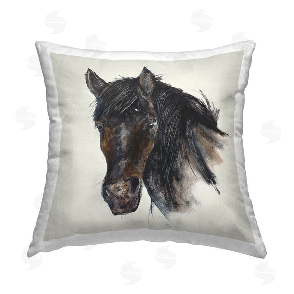 stupell industries Filippo Ioco | Paint Stroke Black Horse Printed Throw Pillow