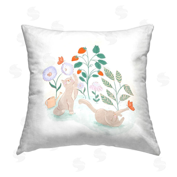 stupell industries Fineapple Pair | Cats Playing in Garden Printed Throw Pillow