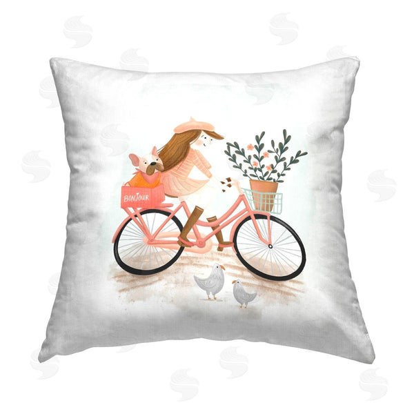 stupell industries Fineapple Pair | Paris Girl on Bike Printed Throw Pillow