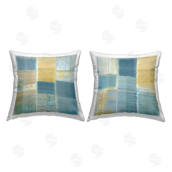 stupell industries Flora Kouta | Blue Rustic Geometrics Printed Throw Pillow Set