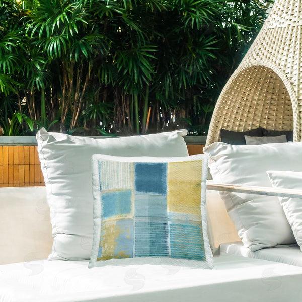 Stupell Industries Flora Kouta | Blue & Yellow Geometric Printed Throw Pillow