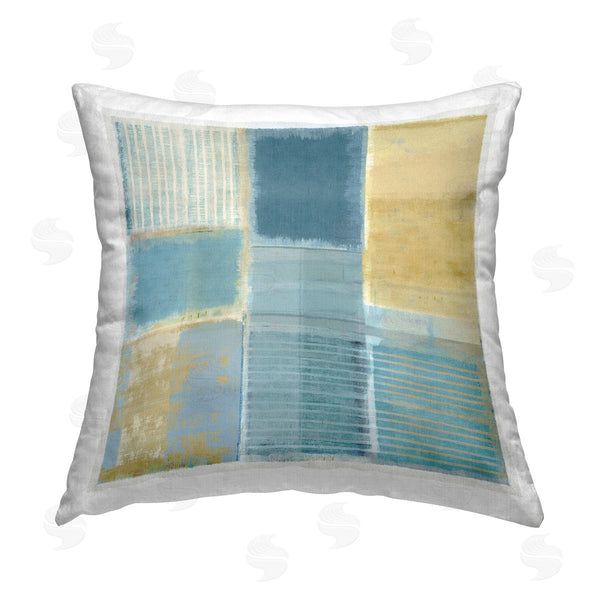 stupell industries Flora Kouta | Blue & Yellow Geometric Printed Throw Pillow