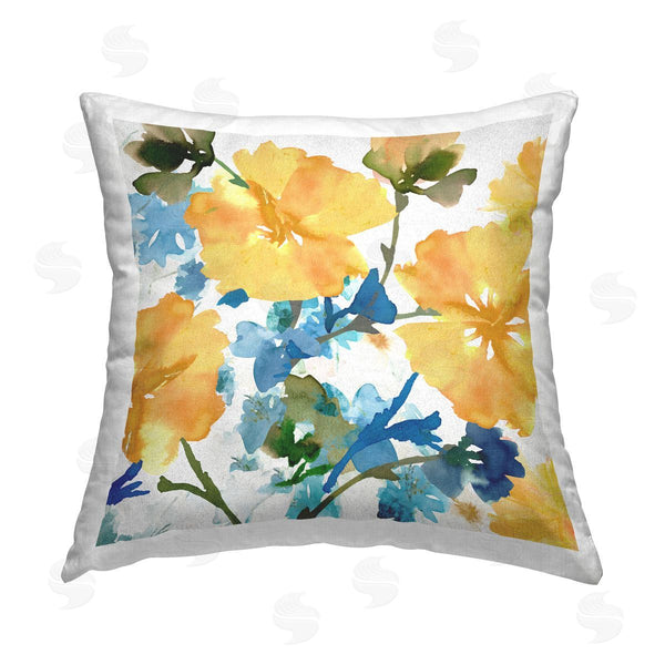 stupell industries Flora Kouta | Blue & Yellow Hibiscus Printed Throw Pillow