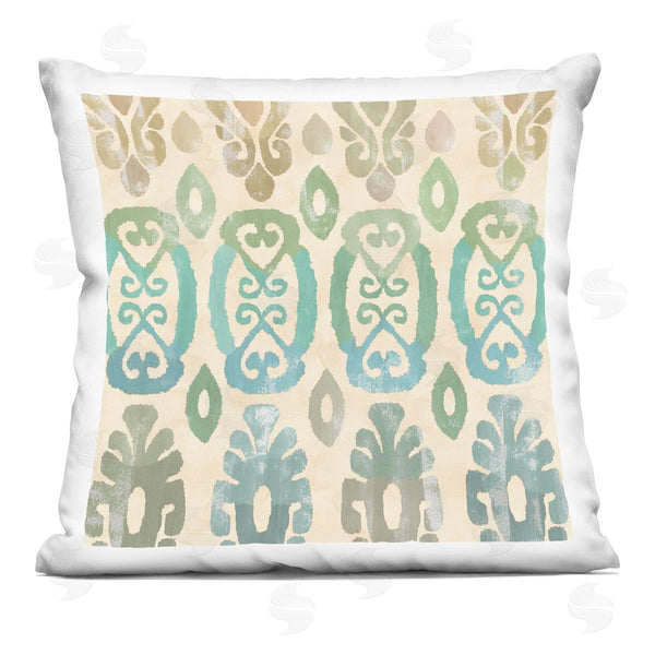 stupell industries Flora Kouta | Boho Teal Geometric Ikat Printed Throw Pillow