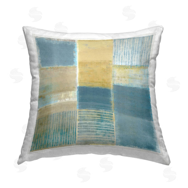 stupell industries Flora Kouta | Rustic Stripes & Squares Printed Throw Pillow