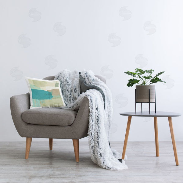 Stupell Industries Flora Kouta | Teal & Beige Abstract Printed Throw Pillow