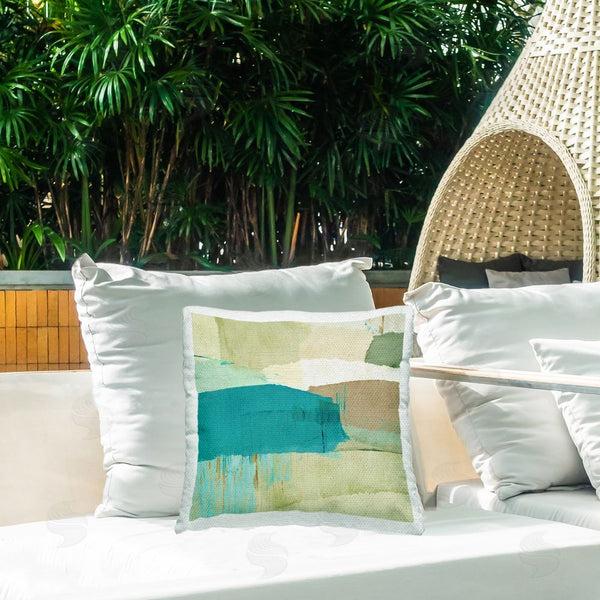 Stupell Industries Flora Kouta | Teal & Beige Abstract Printed Throw Pillow