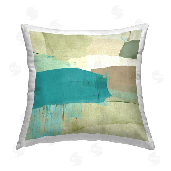 stupell industries Flora Kouta | Teal & Beige Abstract Printed Throw Pillow
