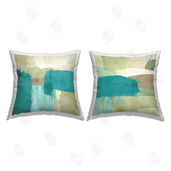 Stupell Industries Flora Kouta | Teal Geometric Abstract Printed Throw Pillow Set