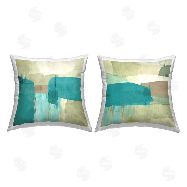 stupell industries Flora Kouta | Teal Geometric Abstract Printed Throw Pillow Set