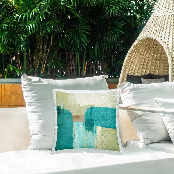 Stupell Industries Flora Kouta | Teal Shapes Abstraction Printed Throw Pillow