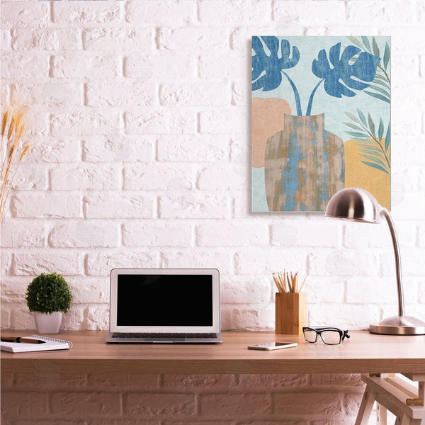 Stupell Industries Flora Kouta | Tropical Monstera Western Abstract Orange Blue Wall Art
