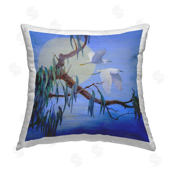Stupell Industries Floy Zittin | Shining Moon & Birds Printed Throw Pillow
