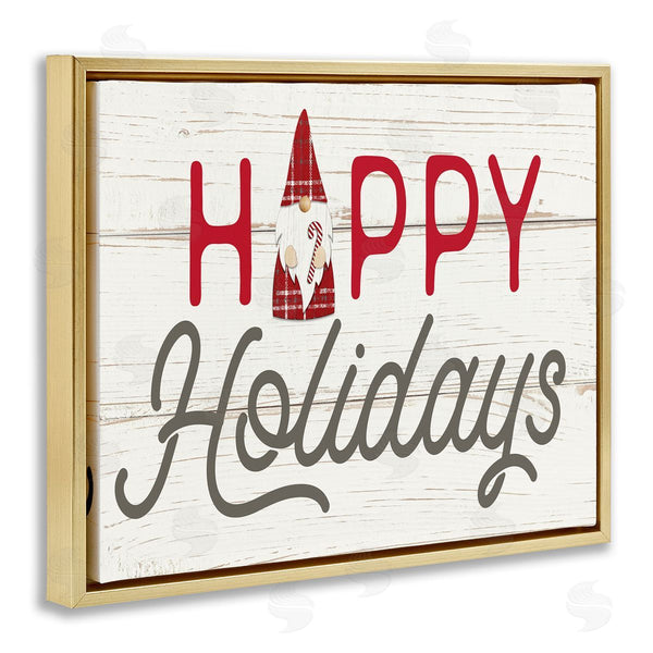 Stupell Industries Fluidity/PDR LLC. | Happy Holidays Phrase Festive Plaid Christmas Gnome