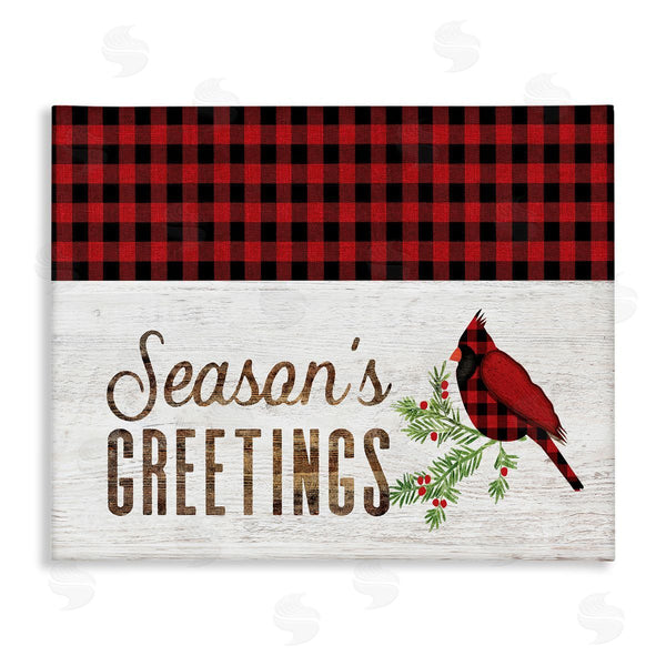 stupell industries Fluidity/PDR LLC. | Season's Greetings Phrase Red Patchwork Cardinal bird
