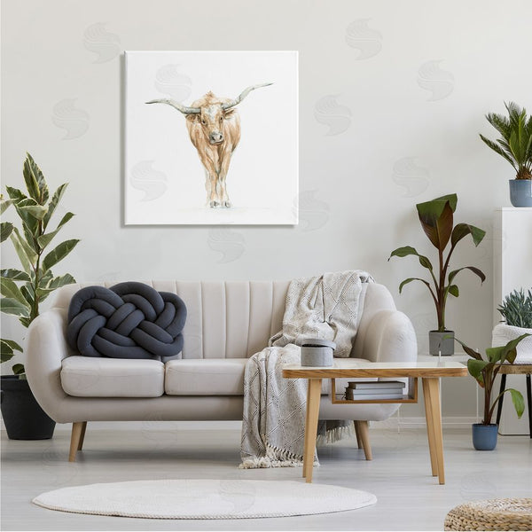 Stupell Industries Fox Hollow Studios | Longhorn Cattle Watercolor Portrait Children's Wild Animal Wall Art