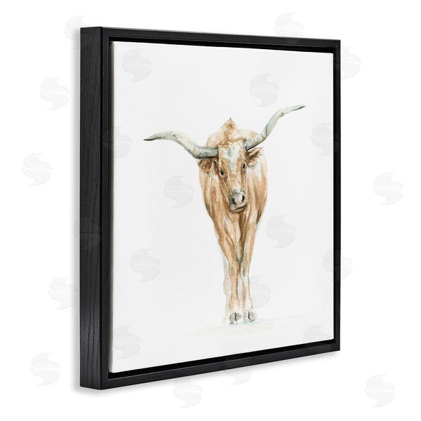 Stupell Industries Fox Hollow Studios | Longhorn Cattle Watercolor Portrait Children's Wild Animal Wall Art