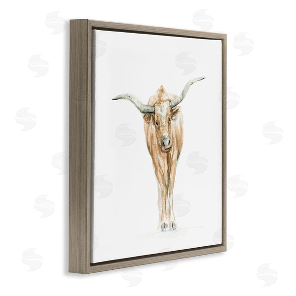 Stupell Industries Fox Hollow Studios | Longhorn Cattle Watercolor Portrait Children's Wild Animal Wall Art