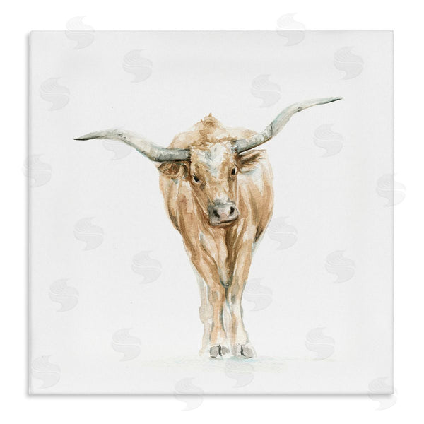 stupell industries Fox Hollow Studios | Longhorn Cattle Watercolor Portrait Children's Wild Animal Wall Art