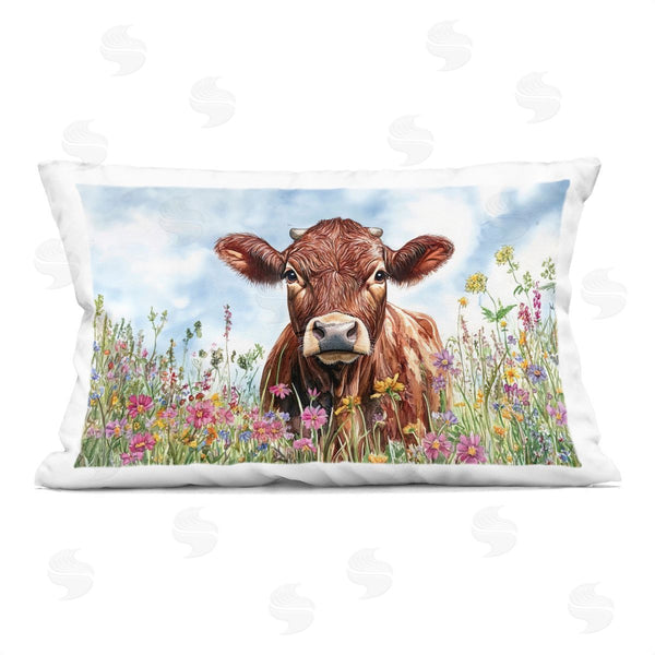 stupell industries Franklyn Gregory | Angus Cow in Field Of Flowers Printed Throw Pillow
