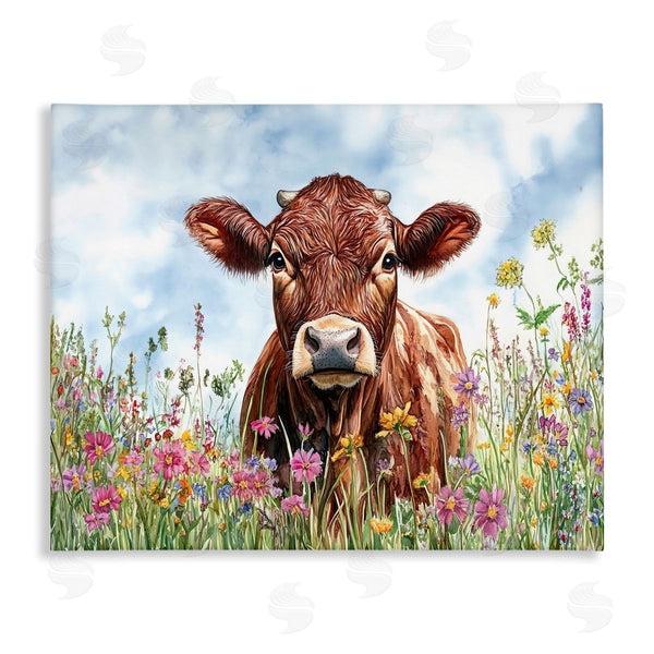 stupell industries Franklyn Gregory | Angus Cow in Field Of Flowers
