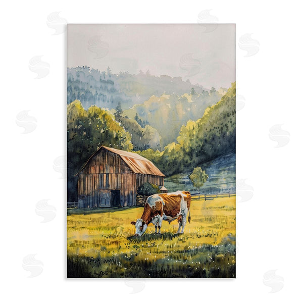 stupell industries Franklyn Gregory | Brown Spotted Cow Grazing