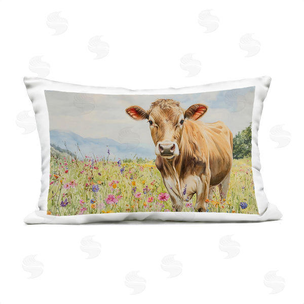 Stupell Industries Franklyn Gregory | Brown Swiss Cow In Meadow Printed Throw Pillow
