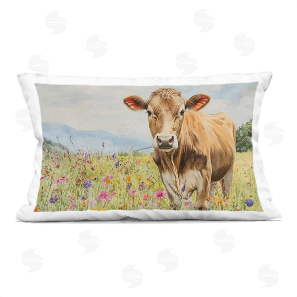 stupell industries Franklyn Gregory | Brown Swiss Cow in Meadow Printed Throw Pillow