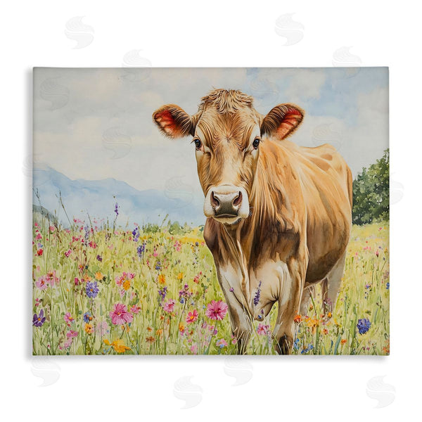 stupell industries Franklyn Gregory | Brown Swiss Cow in Meadow