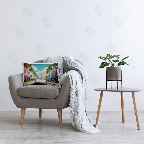 Stupell Industries Franklyn Gregory | Classic Car In Tropical Town Printed Throw Pillow