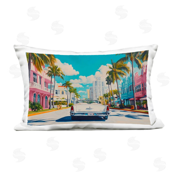 Stupell Industries Franklyn Gregory | Classic Car In Tropical Town Printed Throw Pillow