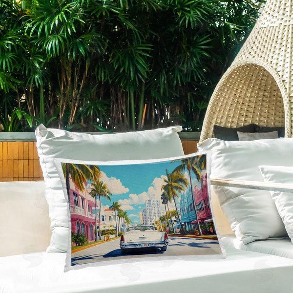 Stupell Industries Franklyn Gregory | Classic Car In Tropical Town Printed Throw Pillow