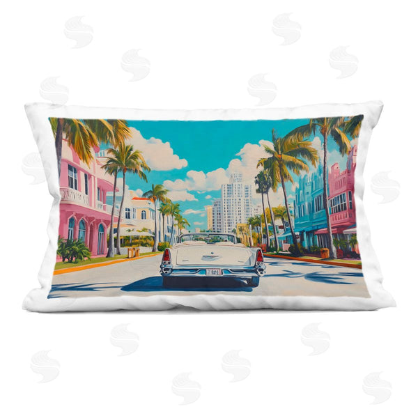 stupell industries Franklyn Gregory | Classic Car in Tropical Town Printed Throw Pillow