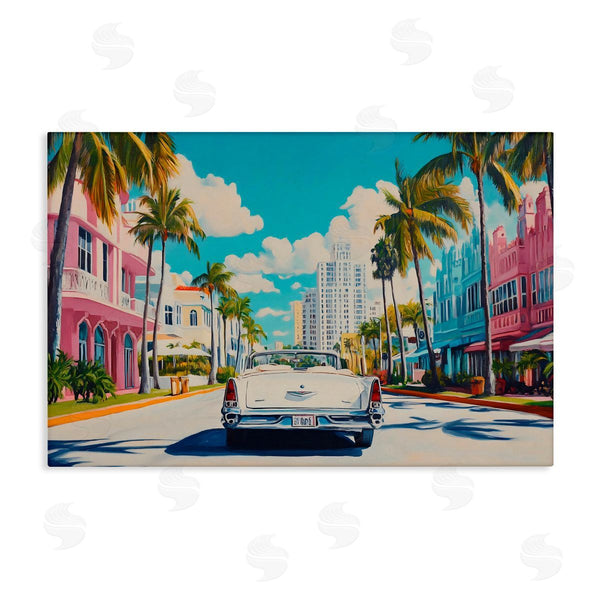 stupell industries Franklyn Gregory | Classic Car in Tropical Town Wall Art