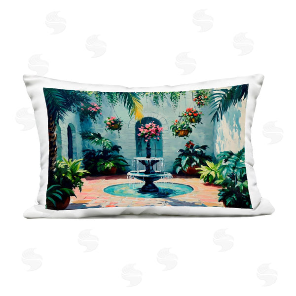 Stupell Industries Franklyn Gregory | Floral Fountain Courtyard Printed Throw Pillow