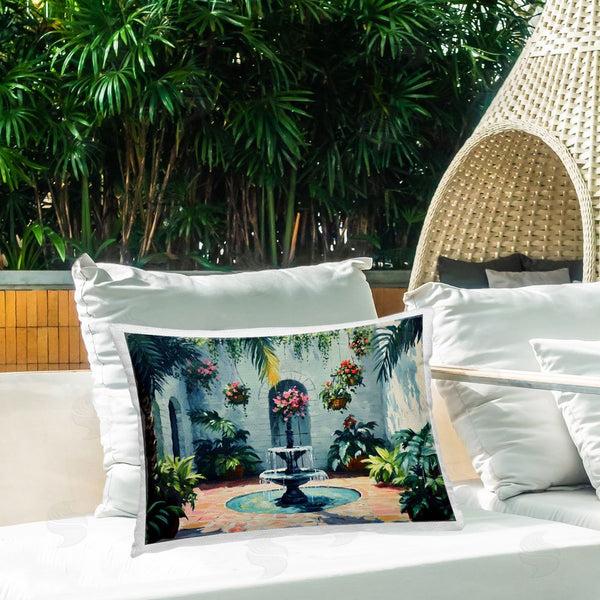 Stupell Industries Franklyn Gregory | Floral Fountain Courtyard Printed Throw Pillow