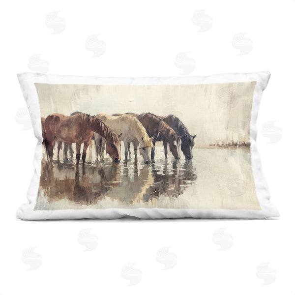 stupell industries Franklyn Gregory | Herd Of Horses Drinking Printed Throw Pillow