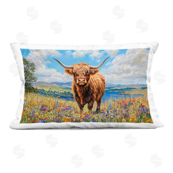 stupell industries Franklyn Gregory | Highland Cattle in Summer Meadow Printed Throw Pillow
